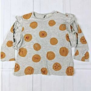 Zara Long Sleeve Gray Mustard Dot Shirt - 9-12 Months